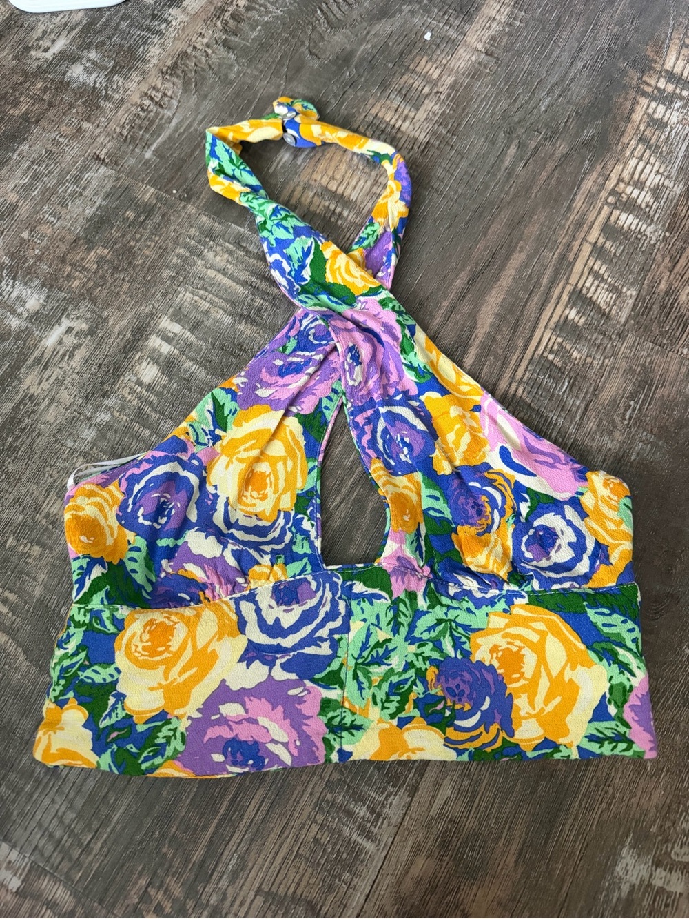 Floral Halter Crop Top in Yellow, Purple & Green